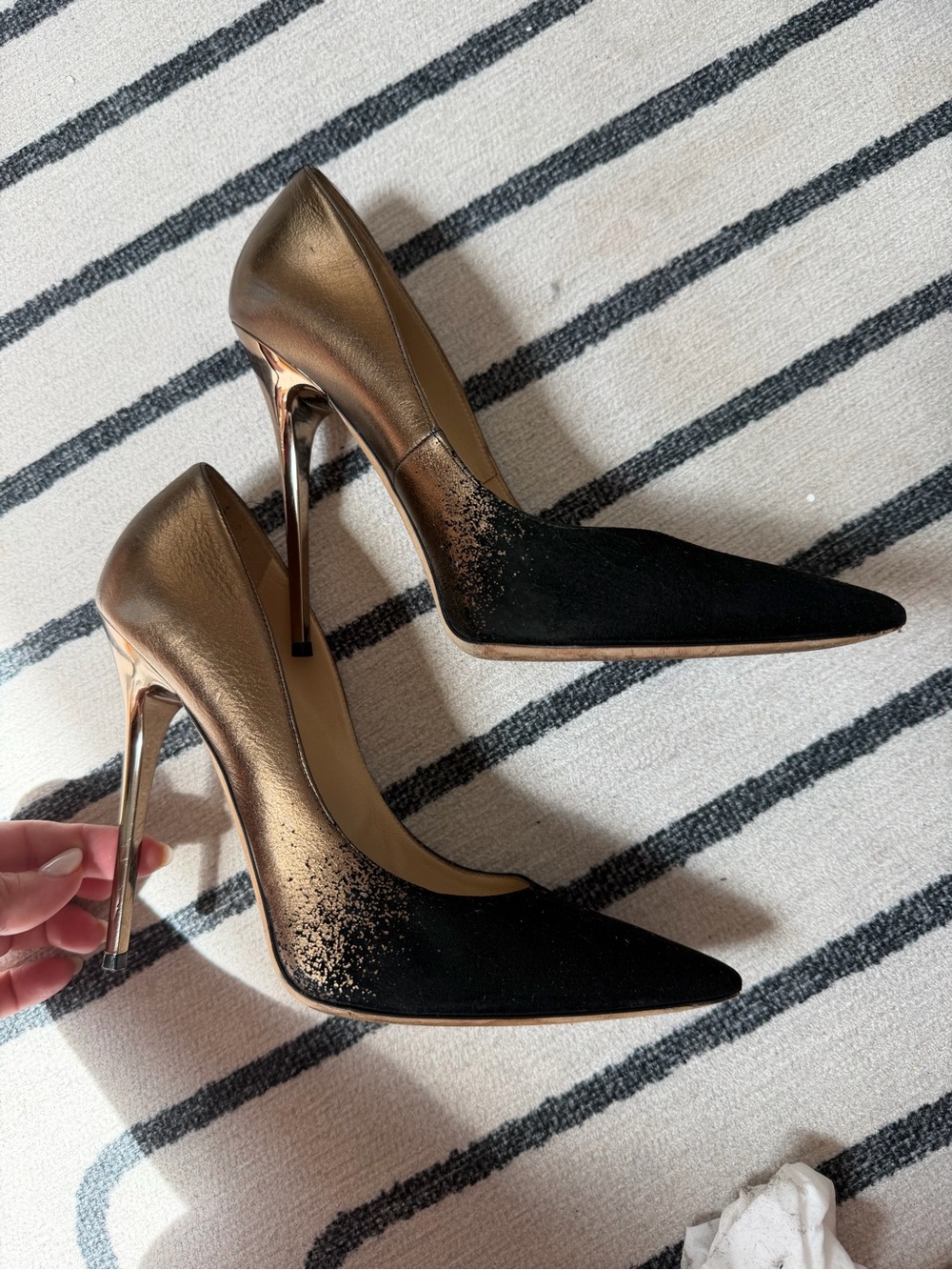Jimmy Choo Black Pointed Suede and Metallic Pumps